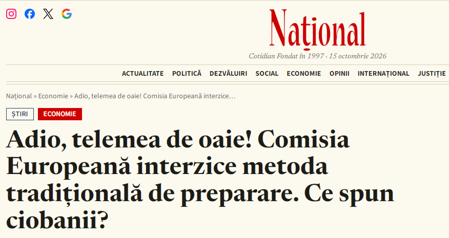 Fals: Comisia Europeană nu interzice producerea telemelei de oaie prin metode tradiționale