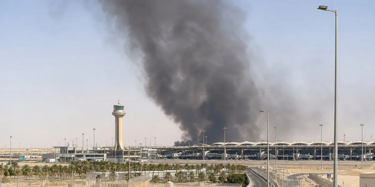 Incendiu major lângă Aeroportul King Khalid din Riad, după alerte de atac lansate de rebelii Houthi