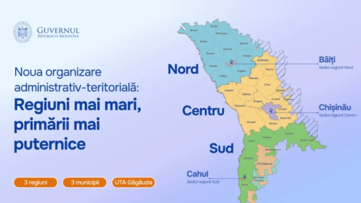 Reorganizare administrativă în Republica Moldova: cele 32 de raioane vor fi înlocuite de trei regiuni