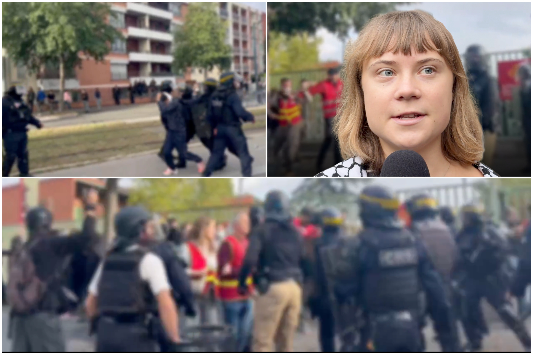 Proteste masive în Franța: Greta Thunberg s-a alăturat elevilor, au existat ciocniri și incendii